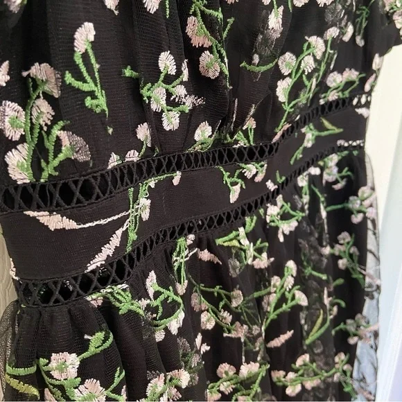 Lulus NWT Radiant Love Black Embroidered Floral Cut Out Skater Mini Dress M - Picture 7 of 13